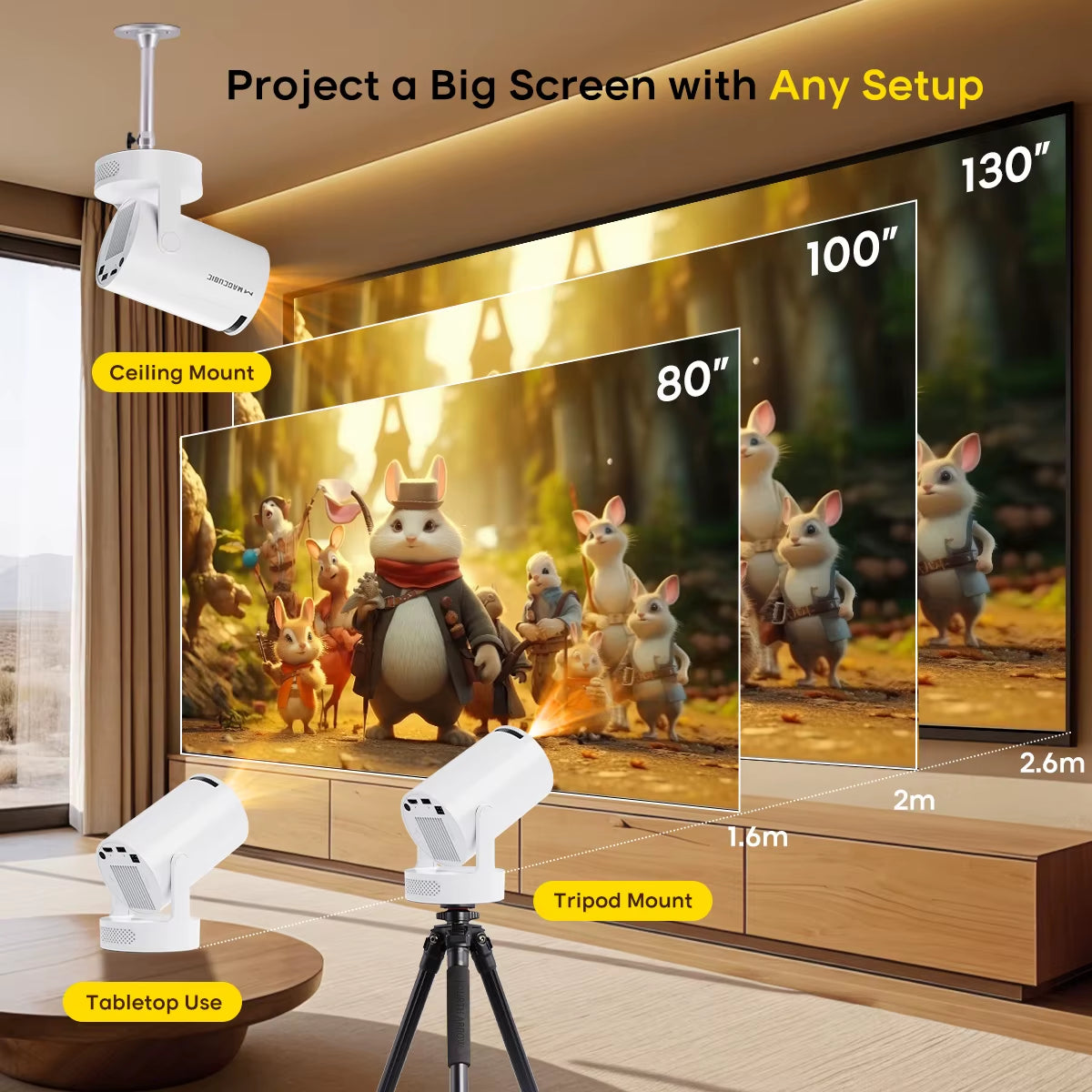 Magcubic HY300 Pro+ 4K HD Android 11 Portable Projector 290ANSI Wifi6 BT5.4 Outdoor Theater 5W Hifi Integrated Soundbase Speaker